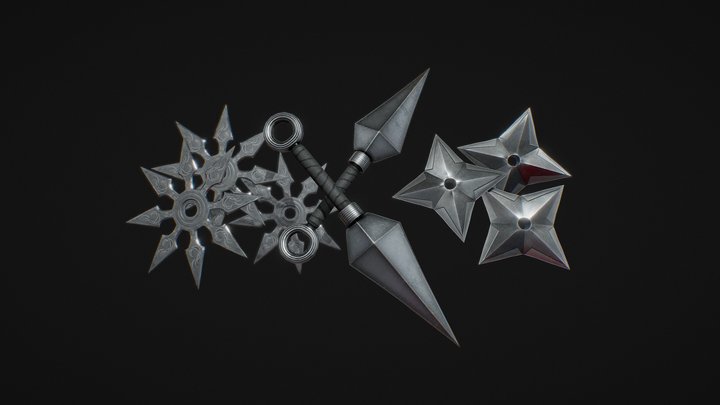 Ninja Weapons (Ninja Stars and Kunai) 3D Model