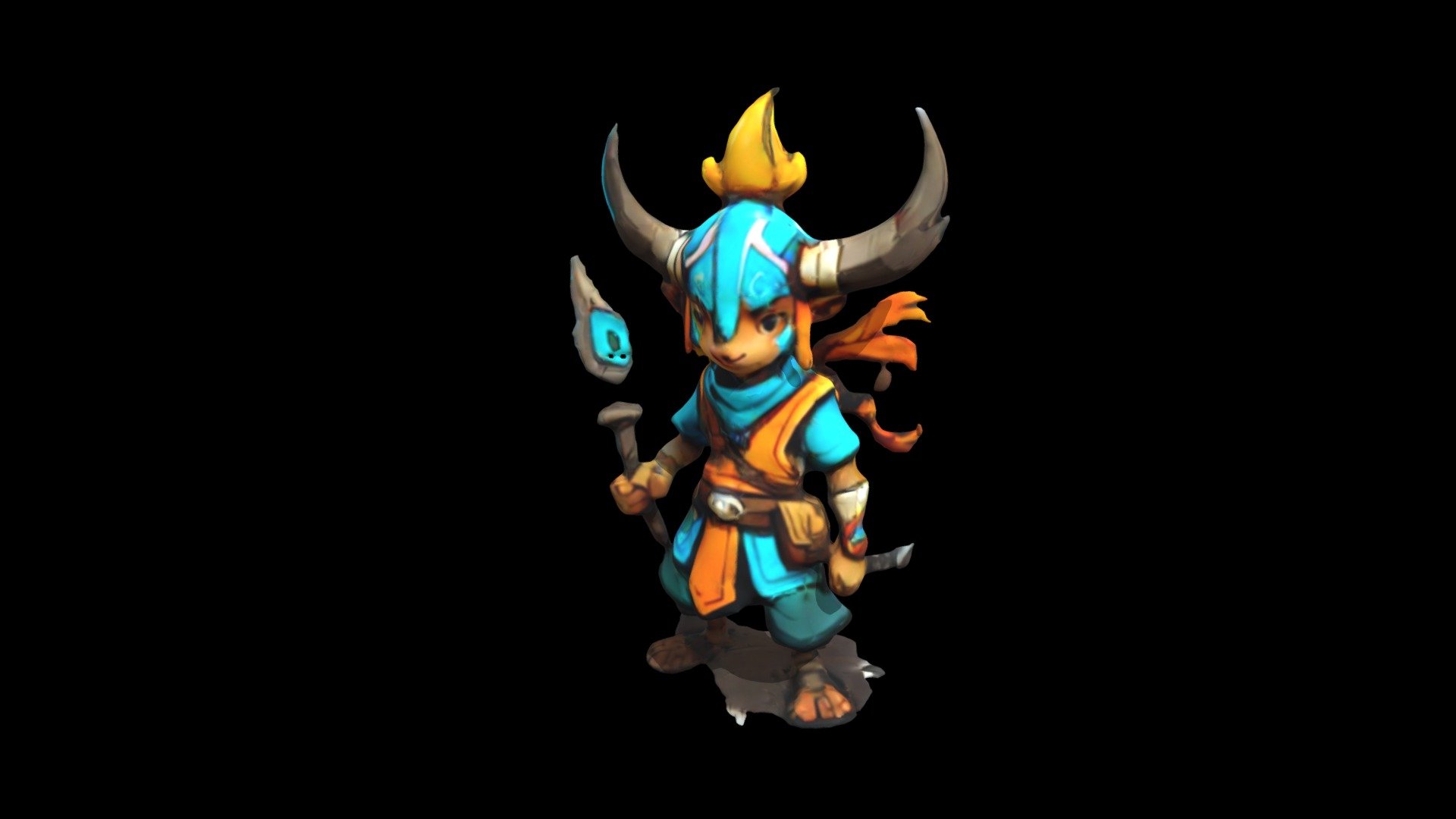a cartoon character with horns and a blue hel - Download Free 3D model ...