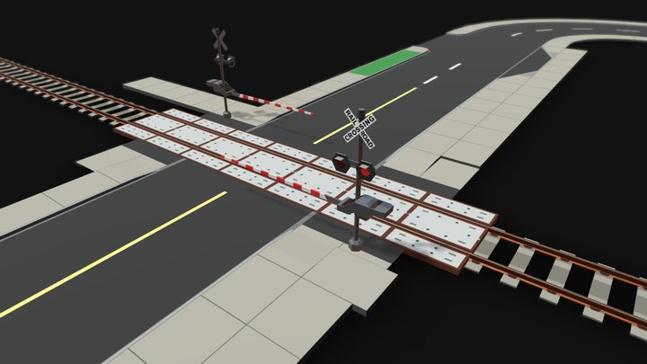 [TEST] City road and rail crossing set 3D Model