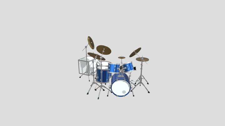 Complete drumset with stool and sticks 3D Model