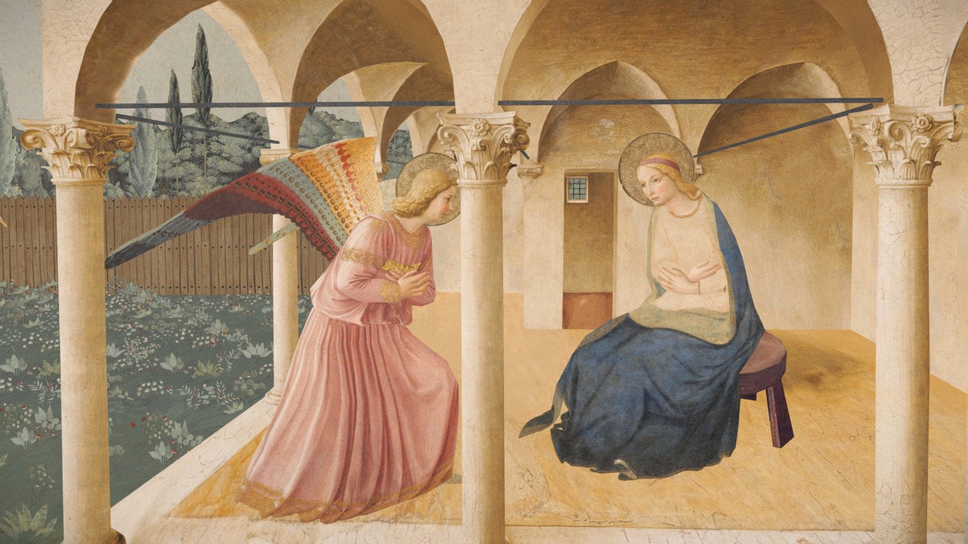 Fra Angelico, Annunciation, 1440-1445, Basilica di San Marco, Florence, Italy. Wikimedia Commons (public domain).