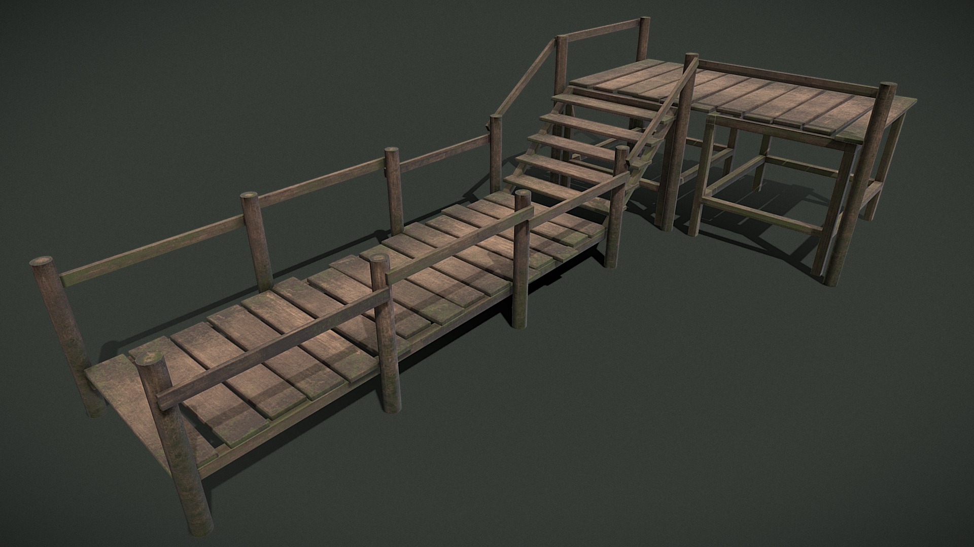 3D model Wooden Walkway - This is a 3D model of the Wooden Walkway. The 3D model is about a wooden structure on a green surface.