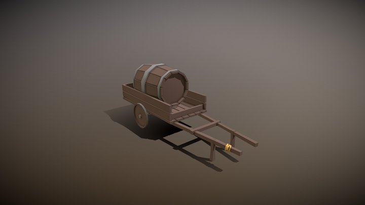 Barrel cart Low Poly 3D Model