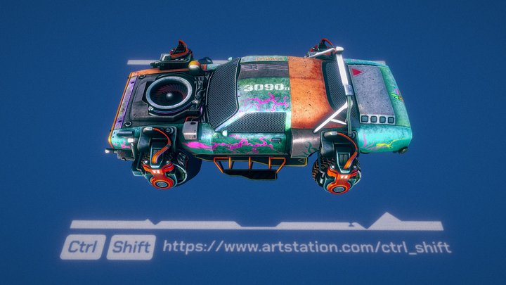 Cyberpunk hovercar animated 3D Model