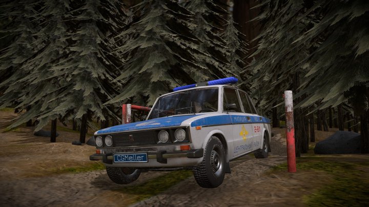 VAZ-2106 Police PBR Game-Ready Low-Poly 3D Model