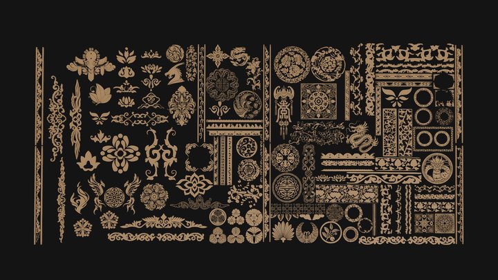 Chinese carved decorative patterns pack 1 3D Model