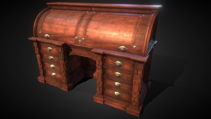 Antique Wooden Desk 001a 3D Model