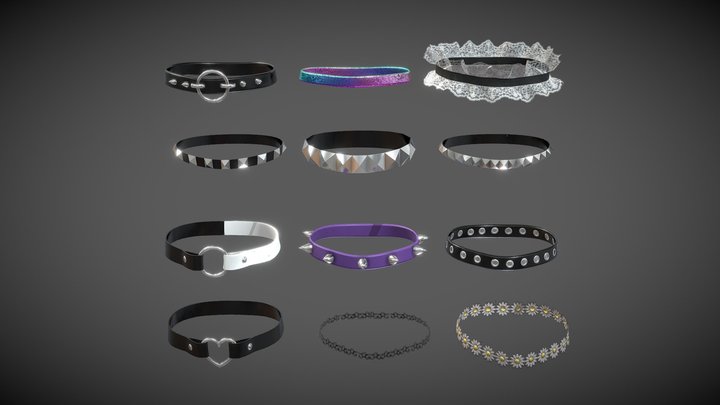 Chokers / Collars - low poly pack 1 3D Model