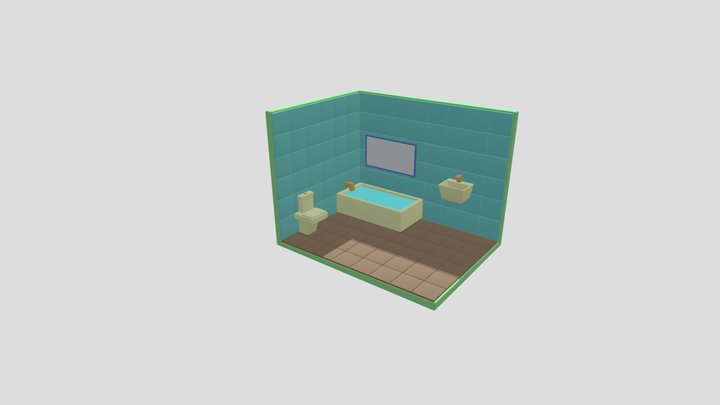 Stylized Mint Low Poly Bathroom — Game Ready