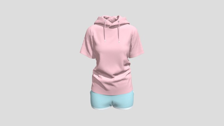 Women Hooded T- Shirt Outfit 3D Model