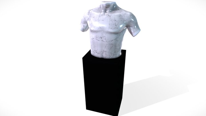 Marble Male Torso Statue + Pedestal 3D Model