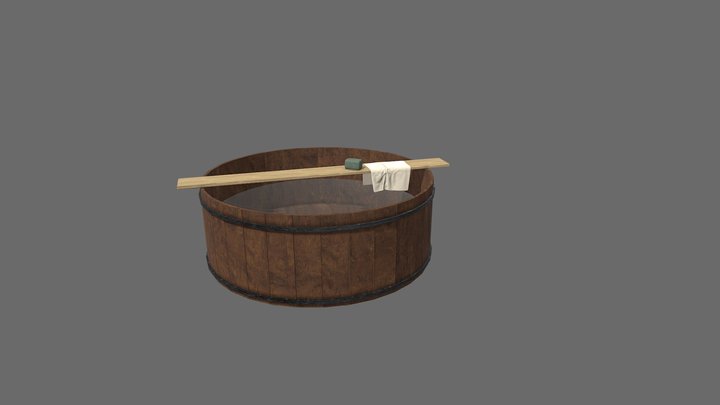 Medieval bathtub with towel and soap 3D Model