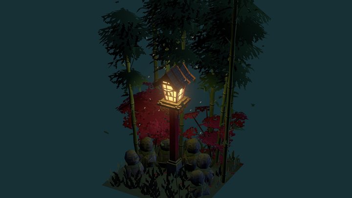 Japanese lamp Pixel Art 3D Model