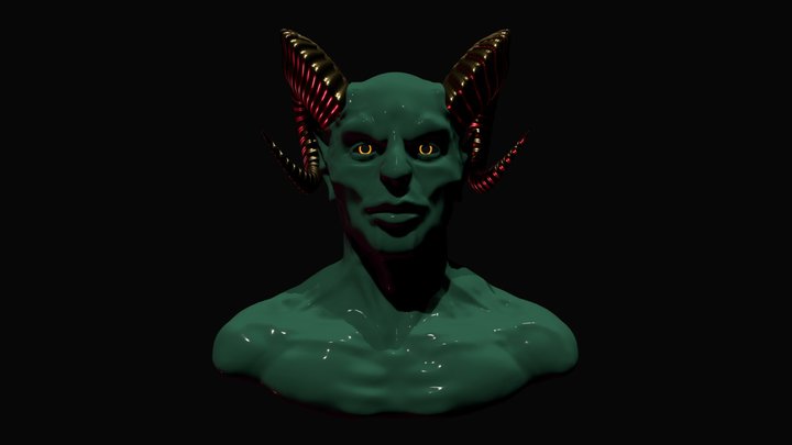 Horned Creature Bust 3D Model