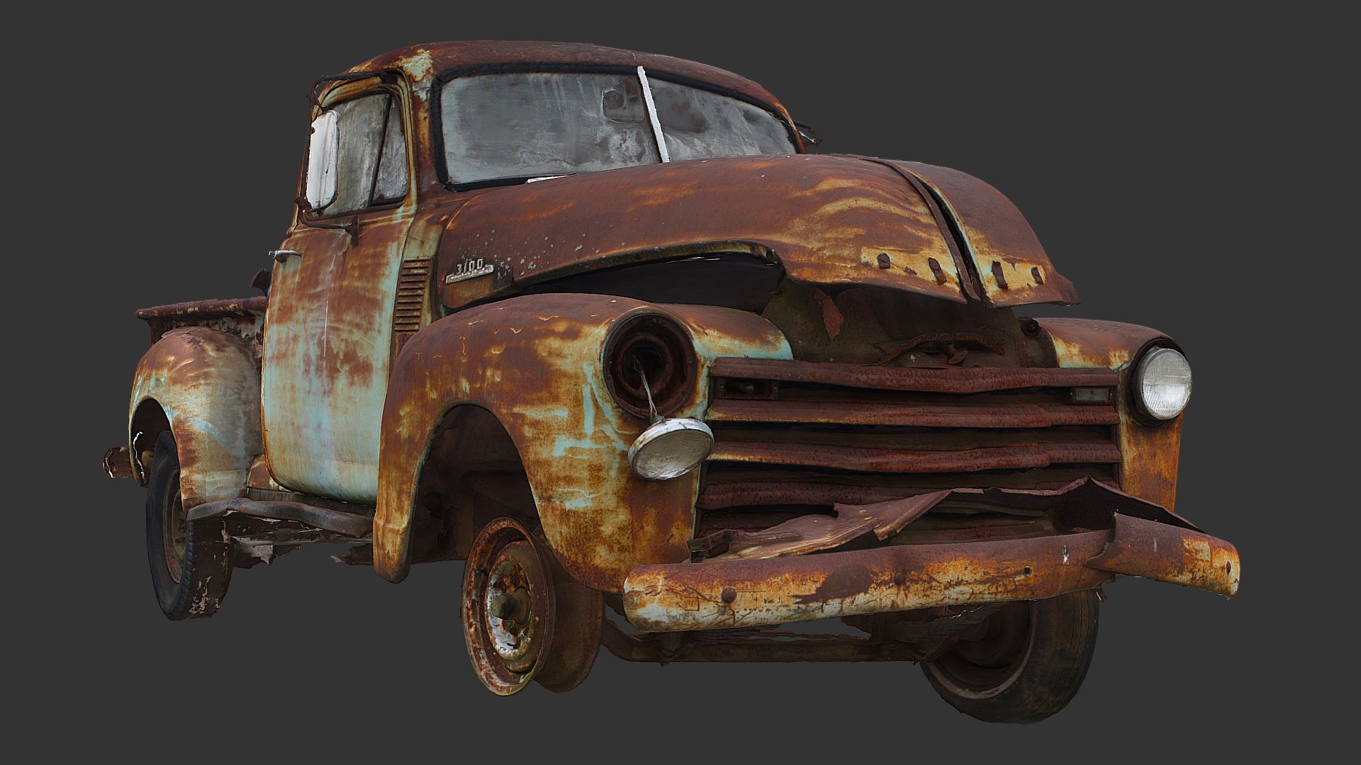 3D model Ramshackle Truck (Raw Scan) - This is a 3D model of the Ramshackle Truck (Raw Scan). The 3D model is about a rusted out car.