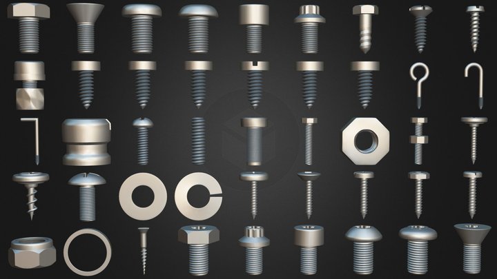 Pack Of 45 Screws- Bolts Volume 01 3D Model