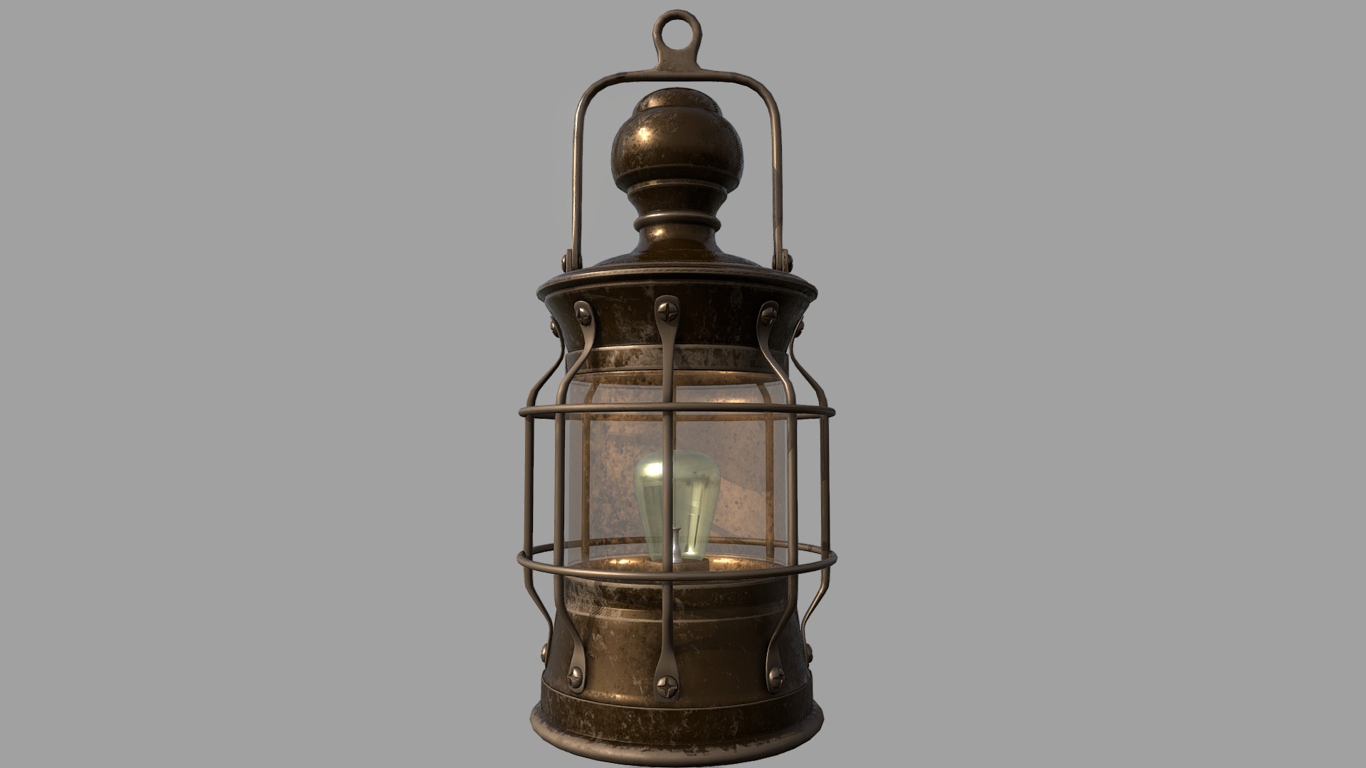 3D model Old Lantern - This is a 3D model of the Old Lantern. The 3D model is about a metal object with a light on it.