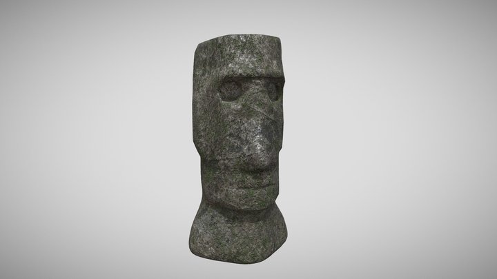 Ancient Moai Head (Mossy Stone Sculpture) 3D Model
