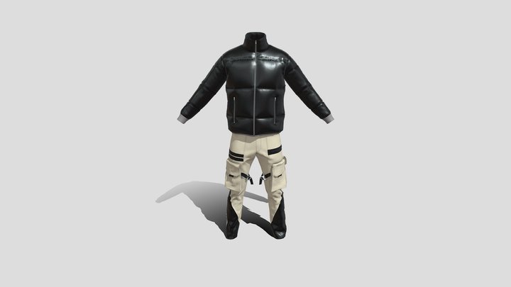 Mens Outfit Puffer Jacket And Cargo Pant 3D Model