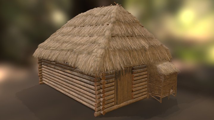 Wooden Thatch Hut, with seamless materials 3D Model