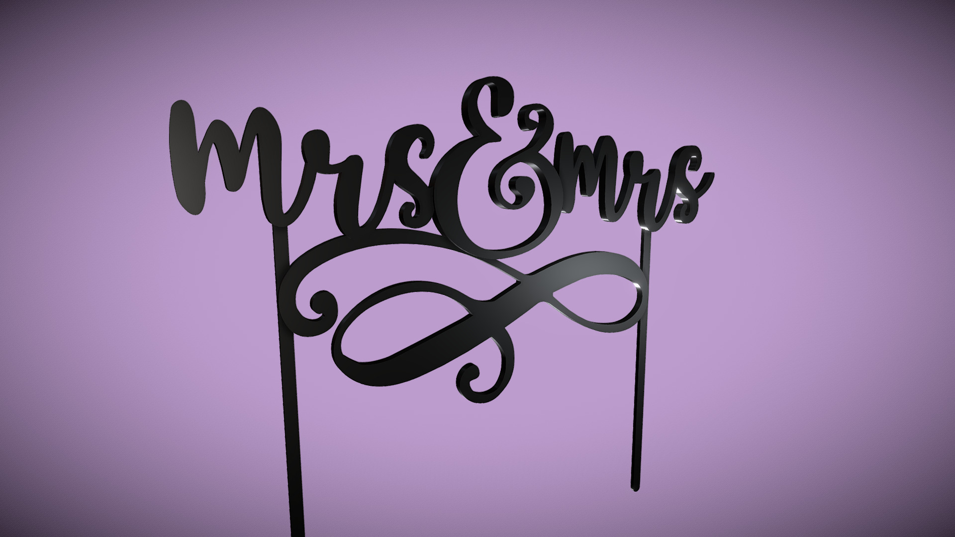 3D model Mrs & Mrs Cake Topper 3D Printable - This is a 3D model of the Mrs & Mrs Cake Topper 3D Printable. The 3D model is about a sign with black text.