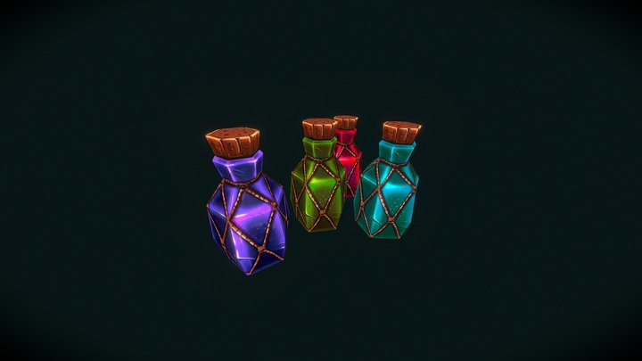 [Low Poly] Glass Potions Bottle Set 3D Model