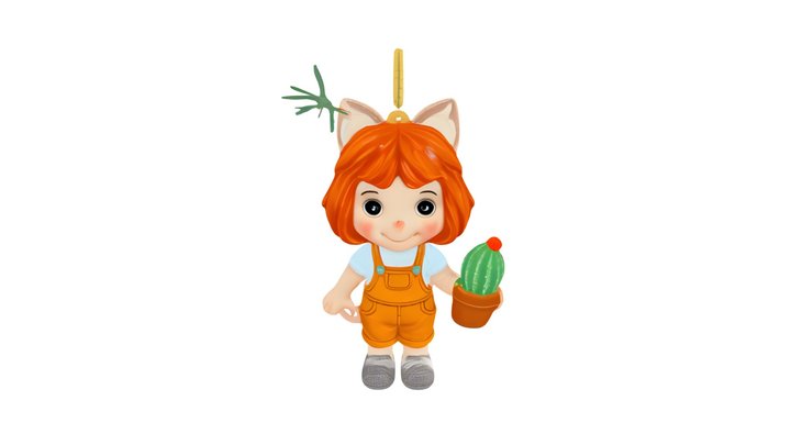 Cute figurine with cactus and fox ears 3D Model