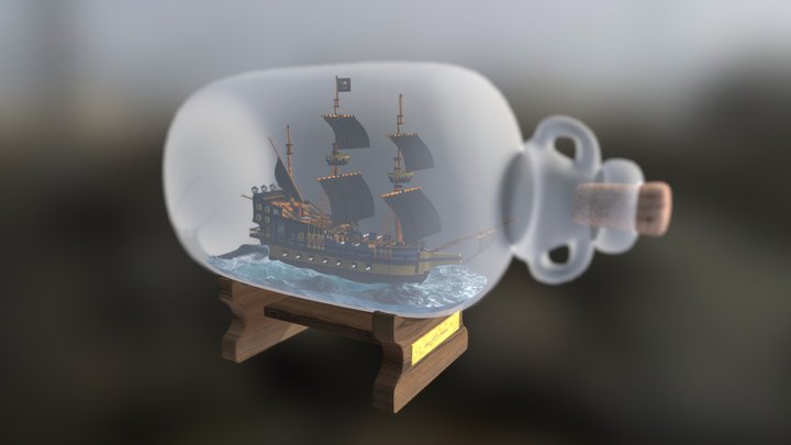Pirate Ship In Bottle 3D Model