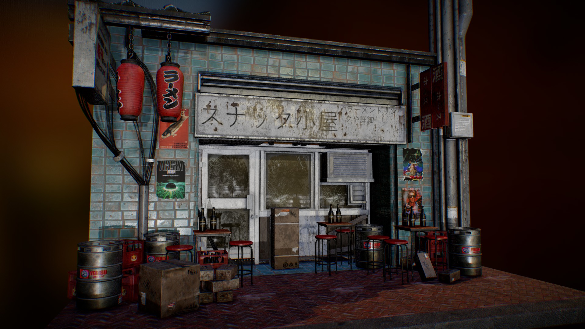3D model Japanese Inspired Scene - This is a 3D model of the Japanese Inspired Scene. The 3D model is about a building with red lanterns.