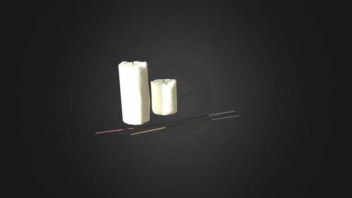 Candle and insence sticks 3D Model