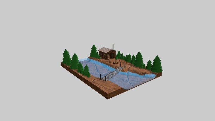 Log cabin in the forest - Scene 3D Model