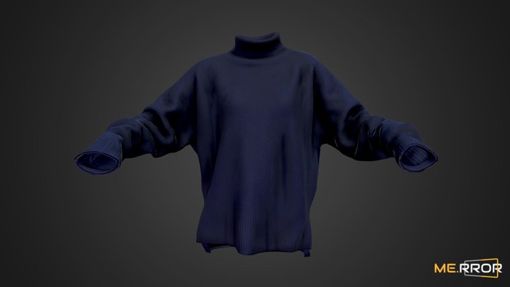[Game-Ready] Navy Turtleneck Knitted Sweater 3D Model