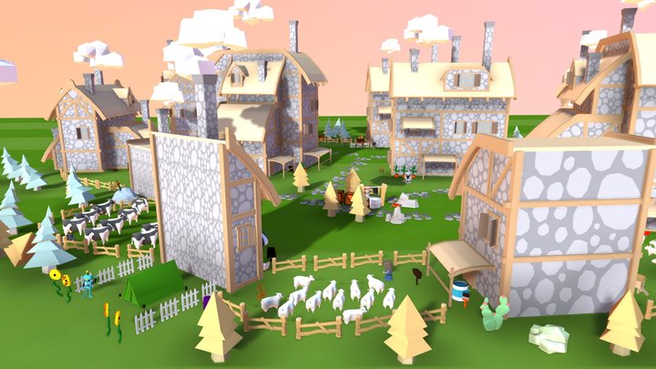 Village Town 3D Model