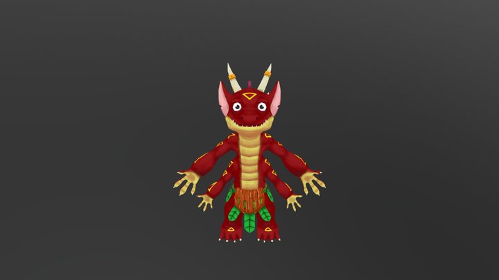 Cartoon Dragon 4hands 3D Model
