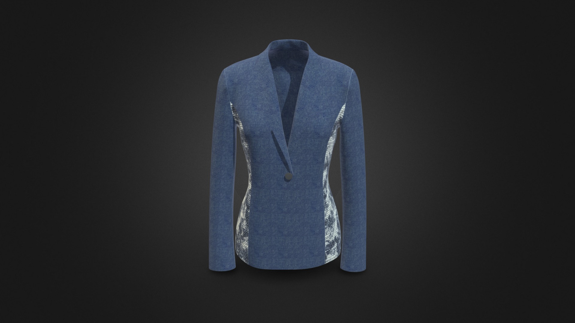 3D model ONE BUTTON JACKET - This is a 3D model of the ONE BUTTON JACKET. The 3D model is about a blue shirt on a black background.