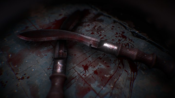 Kukri on the bloody ground. 3D Model