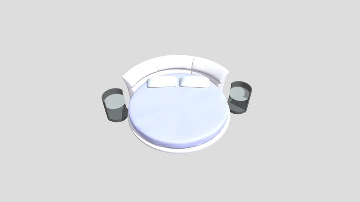 Round bed with round black bedside tables 3D Model