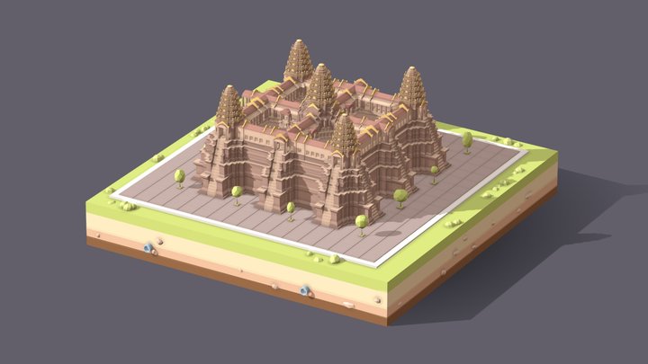 Cartoon Low Poly Angkor Wat 3D Model