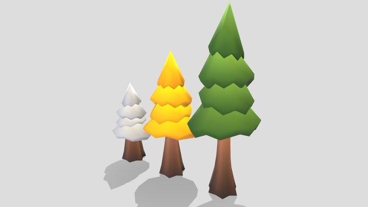 Toon Low Poly Game-Ready Pine Trees 3D Model