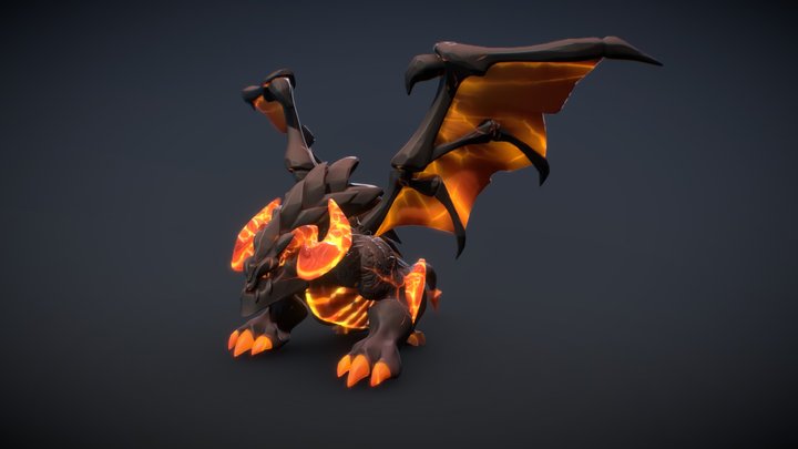 Stylized lava Dragon 3D Model