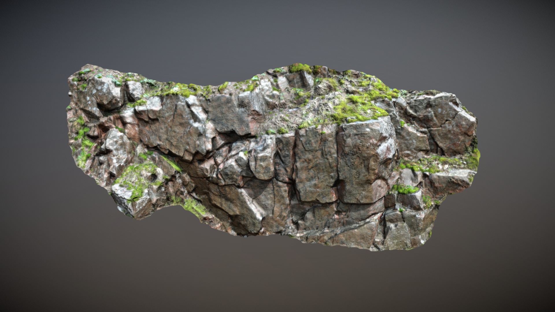 3D model Cliff Face N - This is a 3D model of the Cliff Face N. The 3D model is about a rock with moss growing on it.