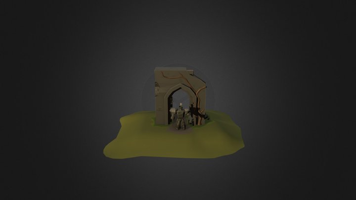 Lowpoly Diorama - Golem and Gatehouse 3D Model