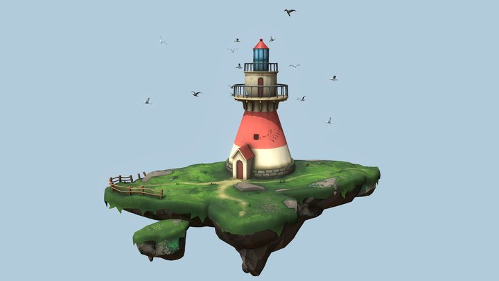 Lighthouse on a floating island 3D Model
