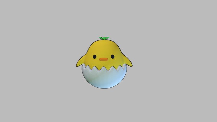Cute Chick in eggshell - Stuffed animal toy 3D Model