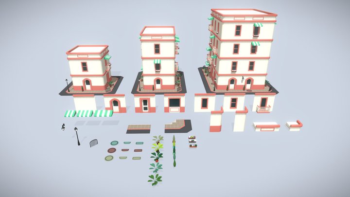 Pink & White Modular Town 3D Model