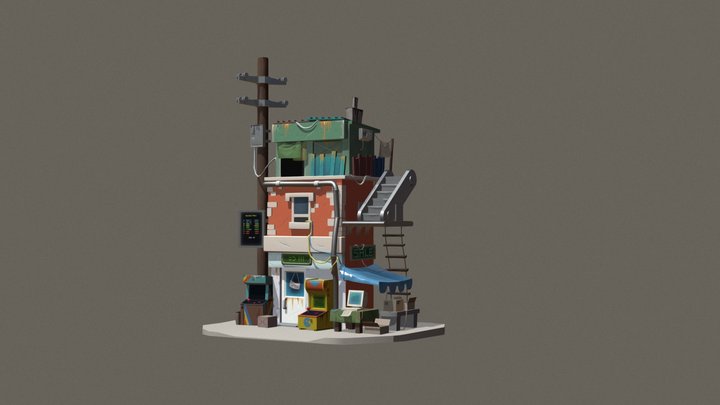 Retro Postapo Building 3D Model 3D Model