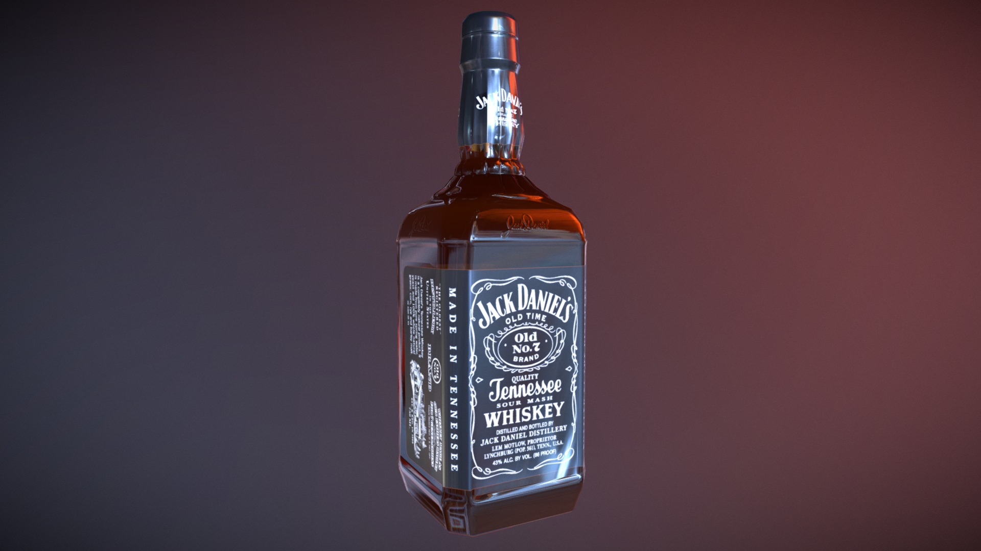 3D model Jack Daniels bottle medium-poly - This is a 3D model of the Jack Daniels bottle medium-poly. The 3D model is about a bottle of alcohol.