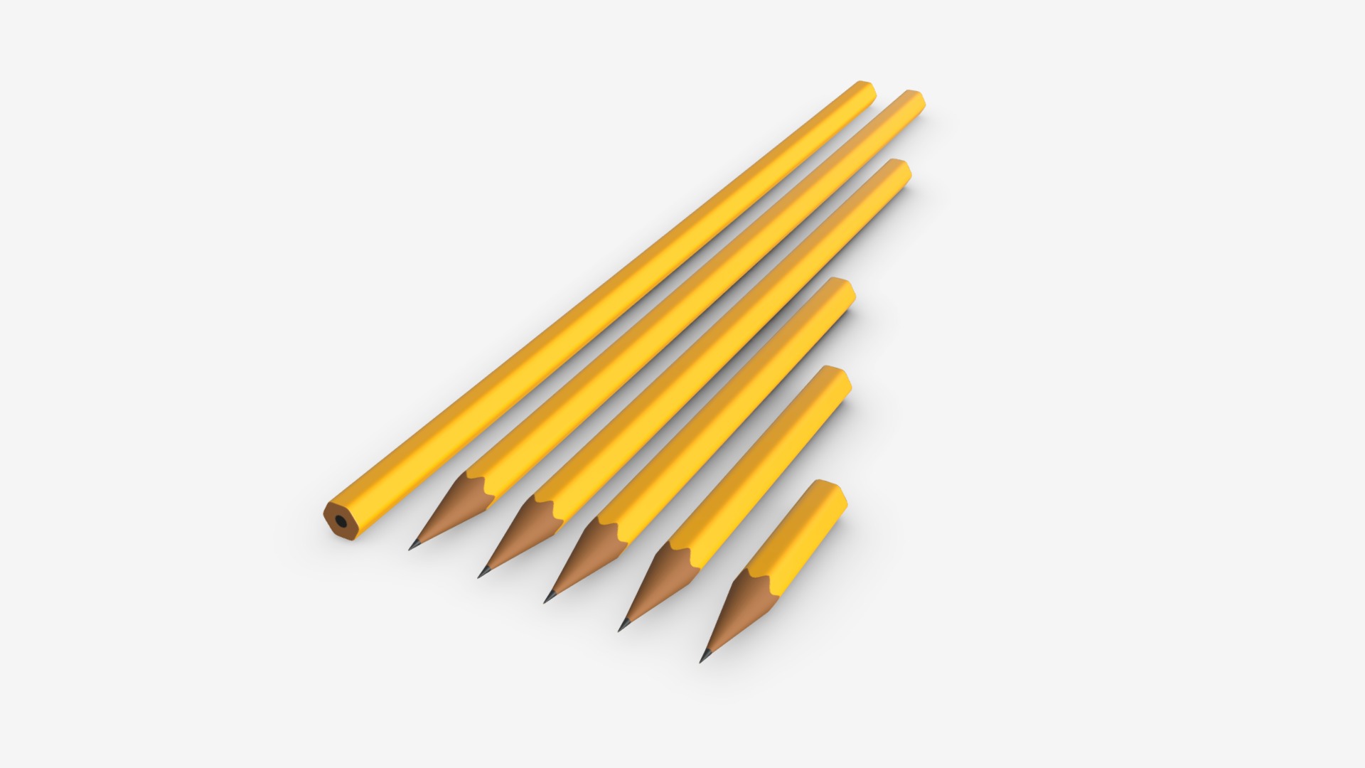 3D model Pencils various sizes - This is a 3D model of the Pencils various sizes. The 3D model is about a group of yellow pencils.