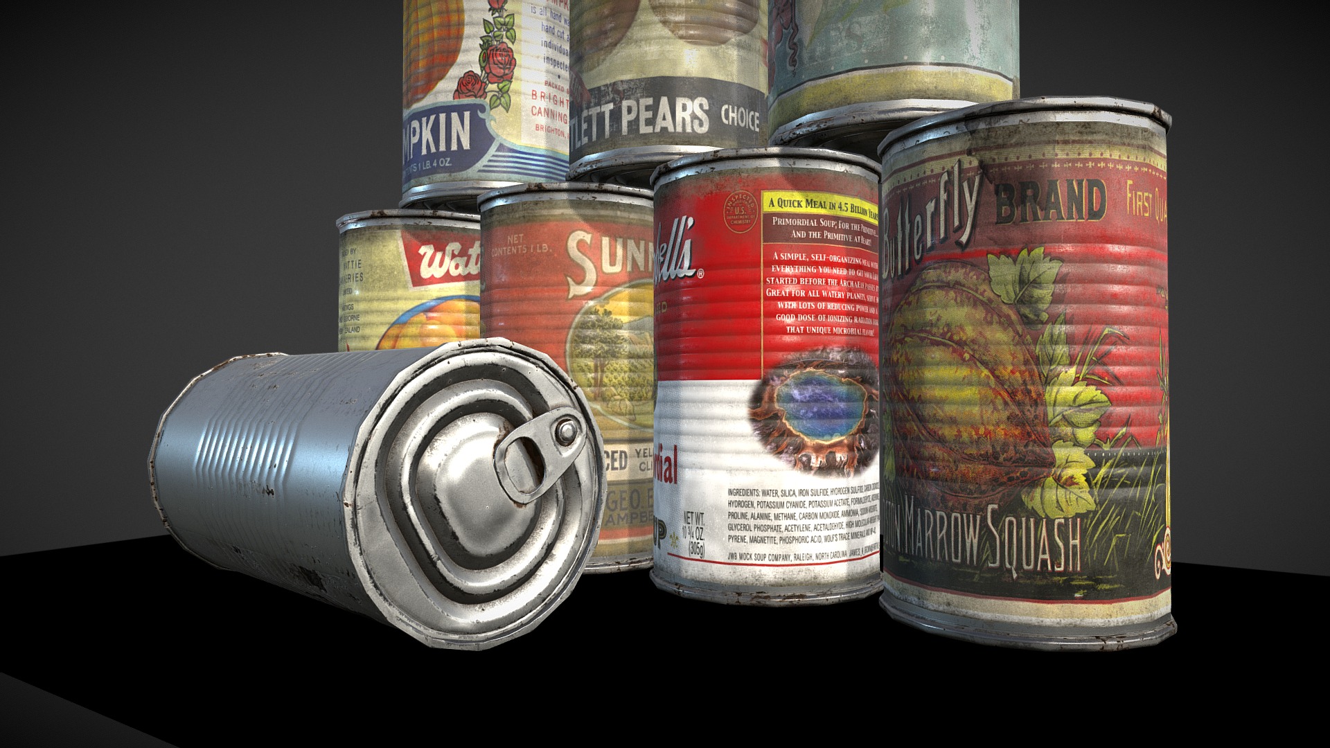 3D model 10 Old tin can - This is a 3D model of the 10 Old tin can. The 3D model is about a group of cans.