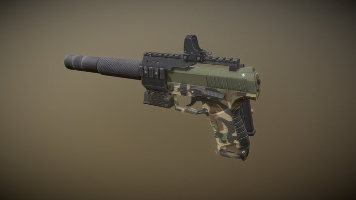 Realistic 4K Pistol | Weapon with attachments – Free 3D Model STL
